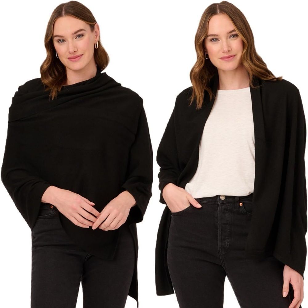 Adrianna Papell Cashmere Wool Blend Black Shrug XS / S